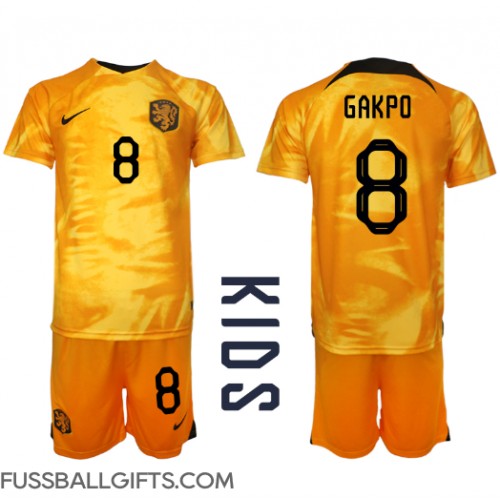 Niederlande Cody Gakpo #8 Fußballbekleidung Heimtrikot Kinder WM 2022 Kurzarm (+ kurze hosen)